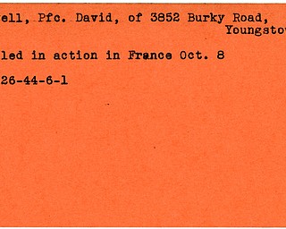 World War II, Vindicator, David Howell, Youngstown, killed, France, 1944