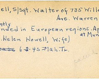 World War II, Vindicator, Walter Howell, Warren, wounded, Europe, Munich, 1945, Mahoning, Trumbull, Helen Howell