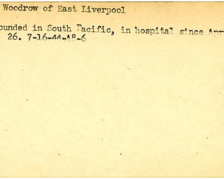 World War II, Vindicator, Woodrow Hoy, East Liverpool, wounded, South Pacific, hospital, 1944