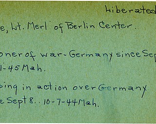 World War II, Vindicator, Merl Hoyle, Berlin Center, missing, Germany, 1944, prisoner, Germany, 1945, liberated, Mahoning