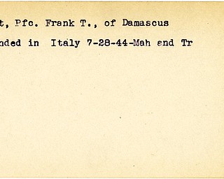 World War II, Vindicator, Frank T. Hoyt, Damascus, wounded, Italy, 1944, Mahoning, Trumbull