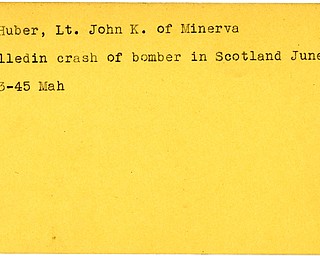 World War II, Vindicator, John K. Huber, Minerva, killed, crash, bomber, Scotland, 1945, Mahoning
