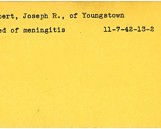 World War II, Vindicator, Joseph R. Hubert, Youngstown, died, meningitis, 1942