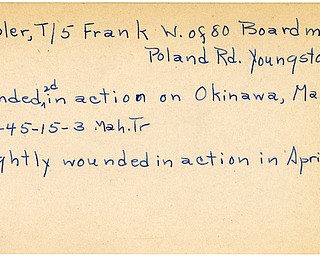 World War II, Vindicator, Frank W. Hubler, Youngstown, wounded, wounded second time, Okinawa, 1945, Mahoning, Trumbull