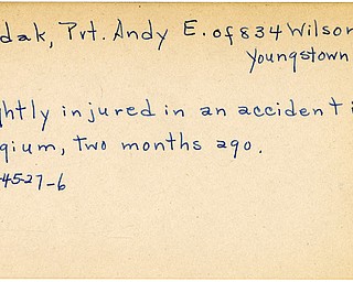 World War II, Vindicator, Andy E. Hudak, Youngstown, wounded, accident, Belgium, 1945