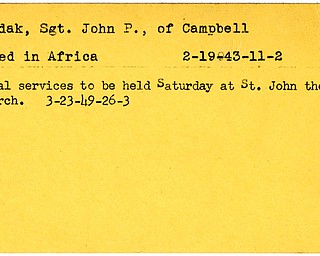 World War II, Vindicator, John P. Hudak, Campbell, died, Africa, 1943, funeral, St. John the Baptist Church, 1949