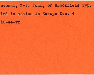 World War II, Vindicator, John Hudovonni, Brookfield Township, killed, Europe, 1944, Trumbull