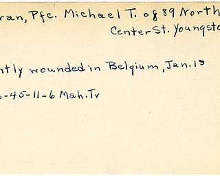 World War II, Vindicator, Michael T. Hudran, Youngstown, wounded, Belgium, 1945, Mahoning, Trumbull