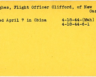World War II, Vindicator, Clifford Hughes, New Castle, died, China, 1944, Mahoning