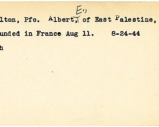 World War II, Vindicator, Albert E. Hulton, East Palestine, wounded, France, 1944, Mahoning