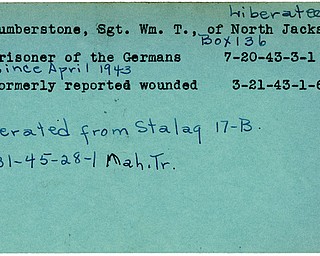 World War II, Vindicator, Wm. T. Humberstone, William, North Jackson, wounded, prisoner, Germany, 1943, liberated, Stalag, 1945, Mahoning, Trumbull
