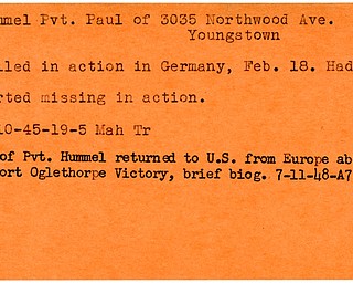 World War II, Vindicator, Paul Hummel, Youngstown, missing, killed, Germany, 1945, body returned to US, aboard transport Oglethrope Victory, 1948, Mahoning, Trumbull