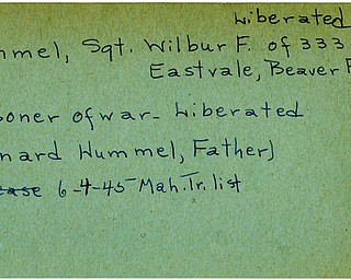 World War II, Vindicator, Wilbur F. Hummel, Eastvale, Beaver Falls, prisoner, liberated, 1945, Mahoning, Trumbull, Leonard Hummel