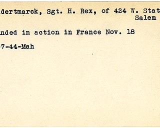 World War II, Vindicator, H. Rex Hundertmarck, Salem, wounded, France, 1944, Mahoning