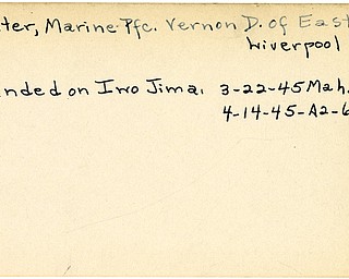 World War II, Vindicator, Vernon D. Hunter, East Liverpool, wounded, Iwo Jima, 1945, Mahoning, Trumbull