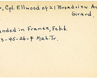 World War II, Vindicator, Ellwood Hupp, Girard, wounded, France, 1945, Mahoning, Trumbull