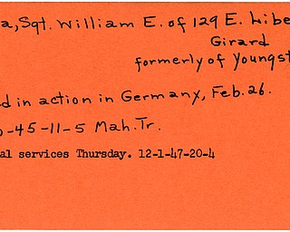 World War II, Vindicator, William E. Hura, Girard, formerly Youngstown, killed, Germany, 1945, funeral, 1947, Mahoning, Trumbull
