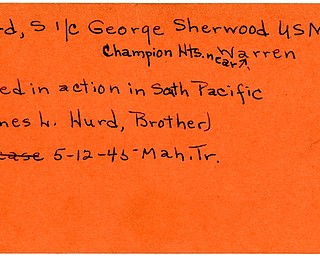 World War II, Vindicator, George Sherwood Hurd, Warren, Champion, killed, South Pacific, 1945, Mahoning, Trumbull, James L. Hurd