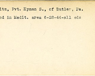 World War II, Vindicator, Hyman S. Hurwitz, Butler, Pennsylvania, wounded, Mediterranean, 1944
