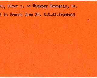 World War II, Vindicator, Elmer W. Husband, Hickory Township, Pennsylvania, killed, France, 1944, Trumbull