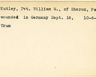World War II, Vindicator, William W. Hutley, Sharon, Pennsylvania, wounded, Germany, 1944, Trumbull