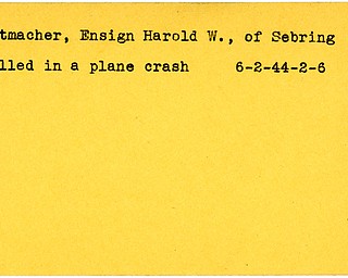 World War II, Vindicator, Harold W. Hutmacher, Sebring, killed, plane crash, 1944