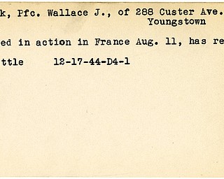 World War II, Vindicator, Wallace J. Huziak, Youngstown, wounded, France, returned to battle, 1944