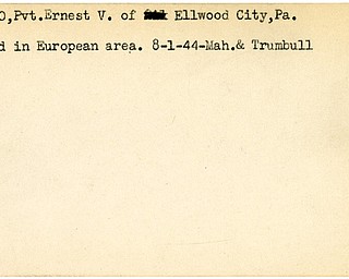 World War II, Vindicator, Ernest V. Ialongo, Ellwood City, Pennsylvania, wounded, Europe, 1944, Mahoning, Trumbull