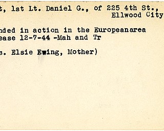 World War II, Vindicator, Daniel G. Ifft, Ellwood City, wounded, Europe, 1944, Mahoning, Trumbull, Elsie Ewing