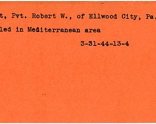 World War II, Vindicator, Robert W. Ifft, Ellwood City, Pennsylvania, killed, Mediterranean, 1944