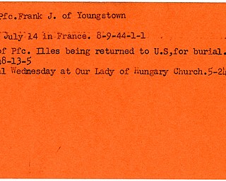World War II, Vindicator, Frank J. Illes, Youngstown, killed, France, 1944, body returned, 1948, funeral, Our Lady of Hungary Church