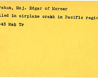 World War II, Vindicator, Edgar Ingraham, Mercer, killed, airplane crash, Pacific, 1945, Mahoning, Trumbull