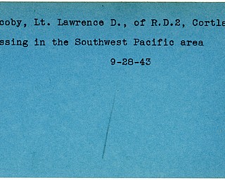 World War II, Vindicator, Lawrence D. Jacoby, Cortland, missing, Southwest Pacific, 1943