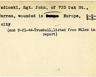 World War II, Vindicator, John Jadloski, Warren, Niles, wounded, Europe, 1944, Trumbull