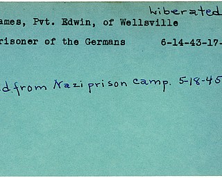 World War II, Vindicator, Edwin James, Wellsville, prisoner, Germany, 1943, freed, liberated, Nazi prison camp, 1945, Mahoning