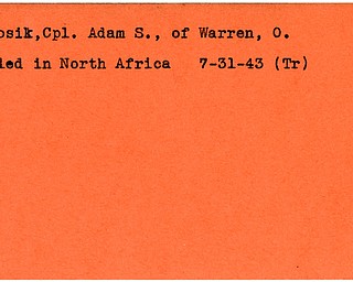 World War II, Vindicator, Adam S. Janosik, Warren, Ohio, killed, North Africa, 1943, Trumbull
