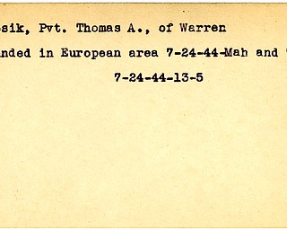 World War II, Vindicator, Thomas A. Janosik, Warren, wounded, Europe, 1944, Mahoning, Trumbull