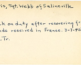 World War II, Vindicator, Webb Jarvis, Salineville, wounded, France, back on duty, 1945, Mahoning, Trumbull