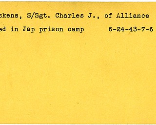 World War II, Vindicator, Charles J. Jaskens, Alliance, died, Japan, prison camp, 1943