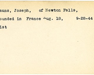 World War II, Vindicator, Joseph Jauns, Newton Falls, wounded, France, 1944