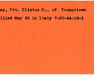 World War II, Vindicator, Clinton H. Jay, Youngstown, killed, Italy, 1944