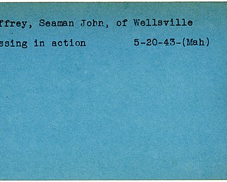 World War II, Vindicator, John Jeffrey, Wellsville, missing, 1943, Mahoning
