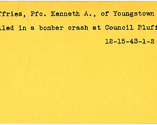 World War II, Vindicator, Kenneth A. Jeffries, Youngstown, killed, bomber crash, Council Bluffs, Iowa, 1943