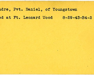 World War II, Vindicator, Daniel Jendre, Youngstown, died, Fort Leonard Wood, 1943