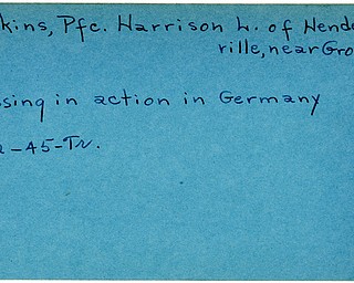 World War II, Vindicator, Harrison L. Jenkins, Hendersonville, Grove City, missing, Germany, 1945, Trumbull