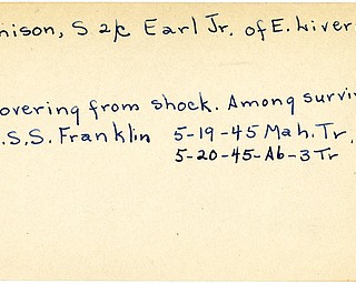 World War II, Vindicator, Earl Jennison Jr., East Liverpool, recovering, shock, U.S.S Franklin, 1945, Mahoning, Trumbull
