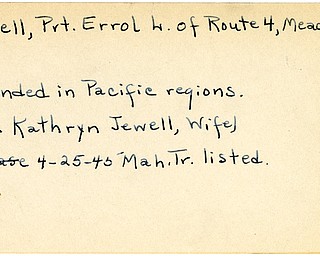 World War II, Vindicator, Errol L. Jewell, Meadville, wounded, Pacific, 1945, Mahoning, Trumbull, Kathryn Jewell