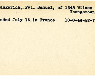 World War II, Vindicator, Samuel Johankovich, Youngstown, wounded, France, 1944
