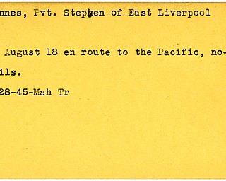 World War II, Vindicator, Stephen Johannes, East Liverpool, died, en route, Pacific, 1945, Mahoning, Trumbull