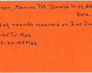 World War II, Vindicator, Donald W. Johnson, Ashtabula, died, wounded, Iwo Jima, 1945, Mahoning, Trumbull, killed
